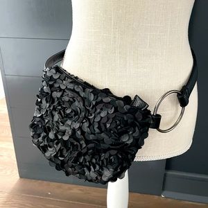 Flower rosette Belt bum bag  Fanny pack Black